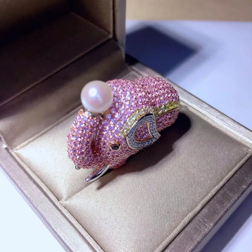 Anillos Qi Xuan_Fashion Jewelry_Pink Cute Little Elephant Rings_S925 Твердые серебряные модные rings_напрямую от производителя