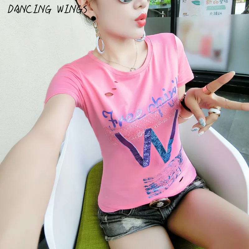 

Fashion letter tshirt woman 2023 spring summer white black pink short sleeve cotton tops