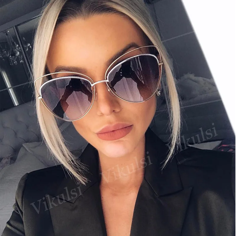 2017 Большие зеркальные розовые солнцезащитные очки кошачий глаз винтажные