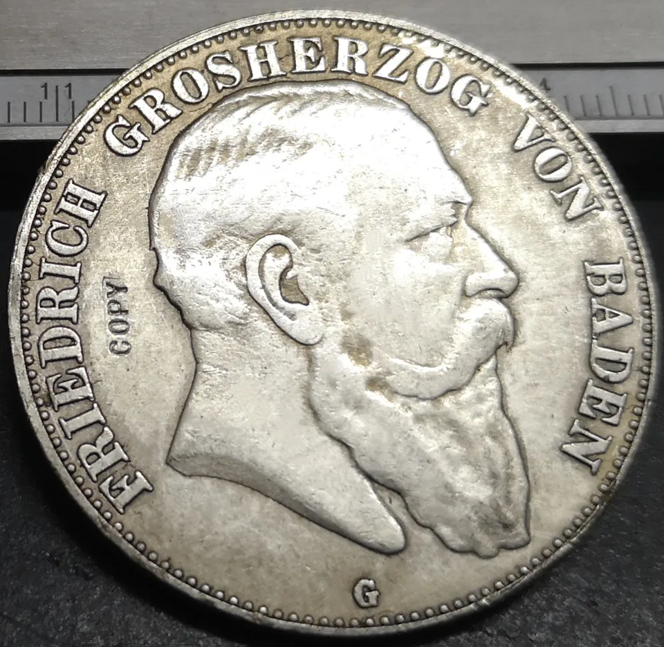 

1907-G Grand-duchy of Baden 5 Mark-Friedrich I Silver Plated Copy Rare coin