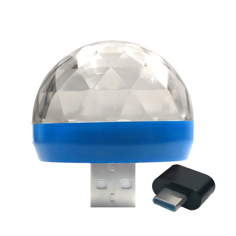 СВЕТОДИОДНЫЙ Автомобильный USB атмосферный свет DJ RGB мини цветная музыкальная звуковая лампа для тип-c для IOS Plug мобильные телефоны автомобильные аксессуары - Название цвета: Blue Type-C