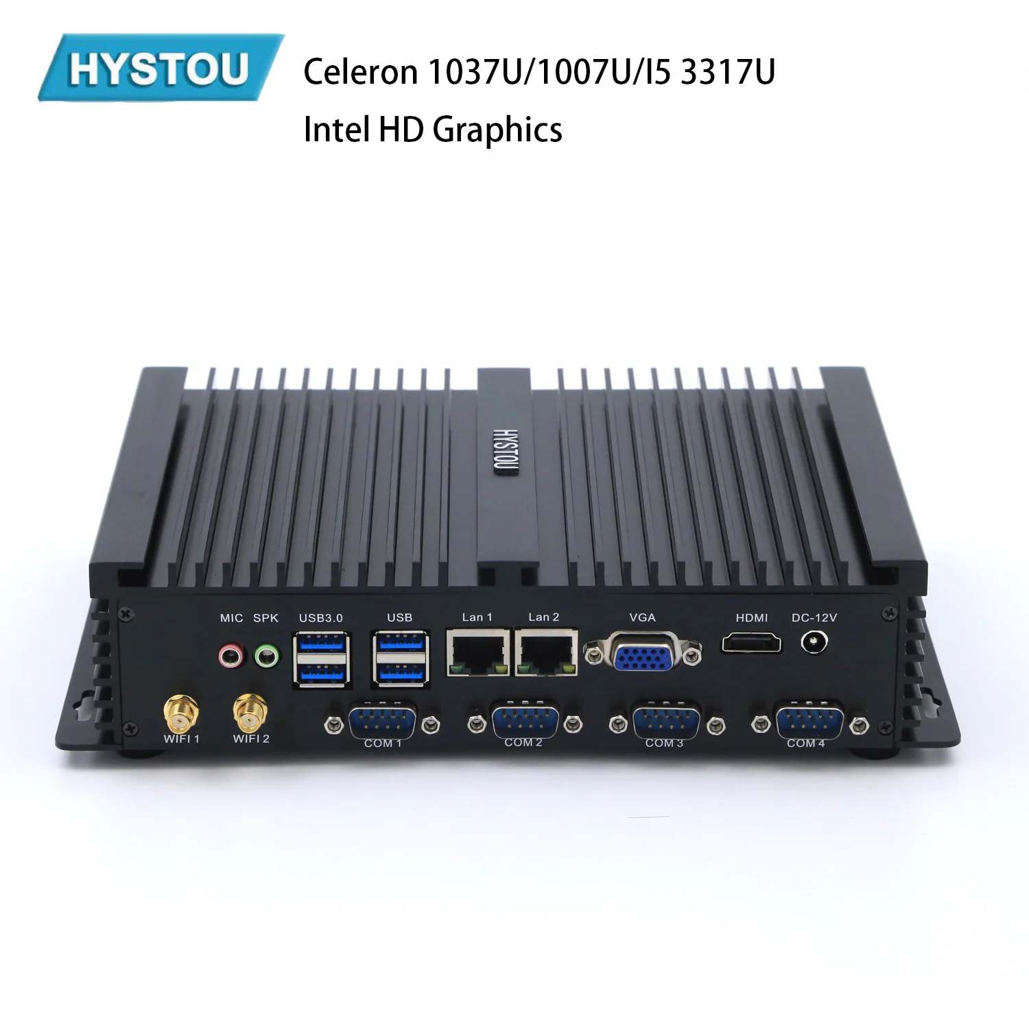 HYSTOU промышленный ПК Intel Core i5 3317u 1037u 1007u Мини ПК Windows 10 tv Box HDMI VGA Dual LAN 4 RS232 8 USB прочный ПК pfsense
