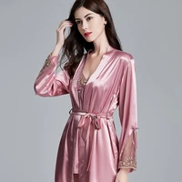 faux silk pajamas female autumn new silky ice silk sleepwear woman long sleeve three piece pajama sets x5578