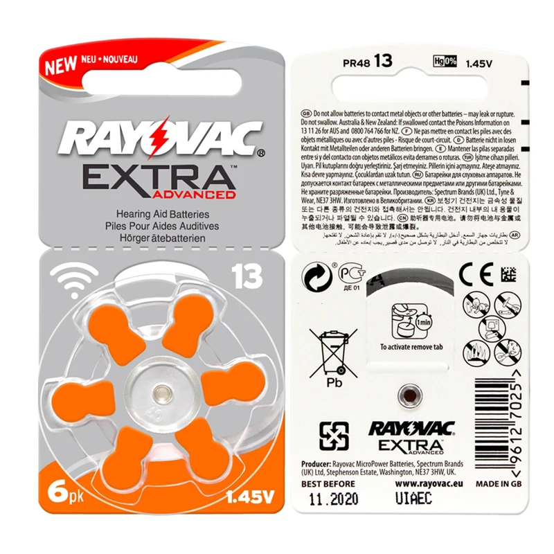 60 x цинк Air Rayovac очень высокая производительность слуховой аппарат Батарея, 13 A13 PR48 батарейки для слуховых аппаратов