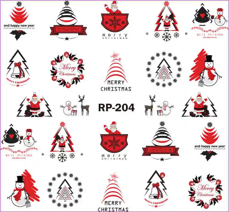 RP204 UPRETTEGO NAIL ART BEAUTY наклейка на ногти водная наклейка слайдер мультфильм Рождество снежные хлопья дерево колпачок подарок RP199-204 - Цвет: RP204