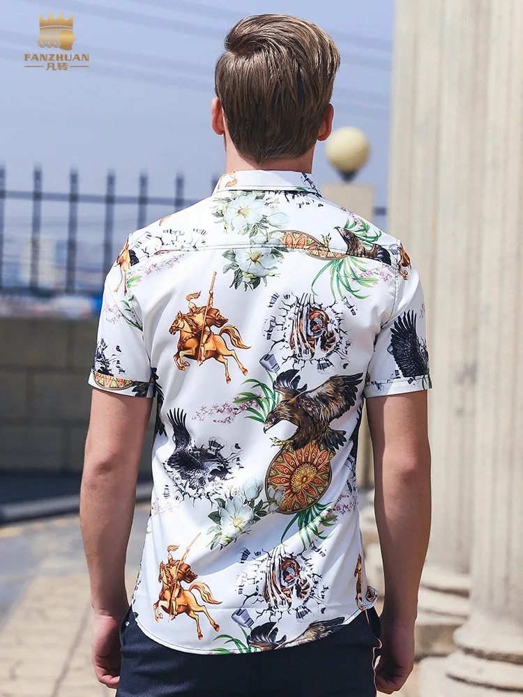 

FANZHUAN Free shipping New 2019 casual summer print pattern shirt Slim men Casual short-sleeved youth fashion shirt 922022