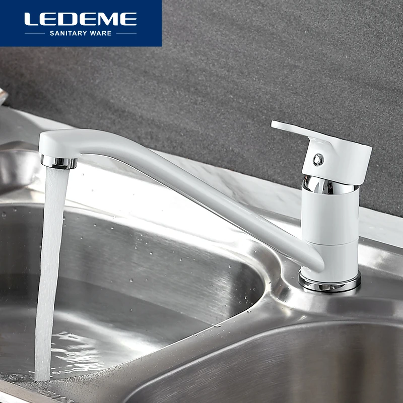 LEDEME New Classic Style Kitchen Faucet Solid Brass Single Handle Cold and Hot Water Tap 360 Degree Rotation Spray Paint Faucets |