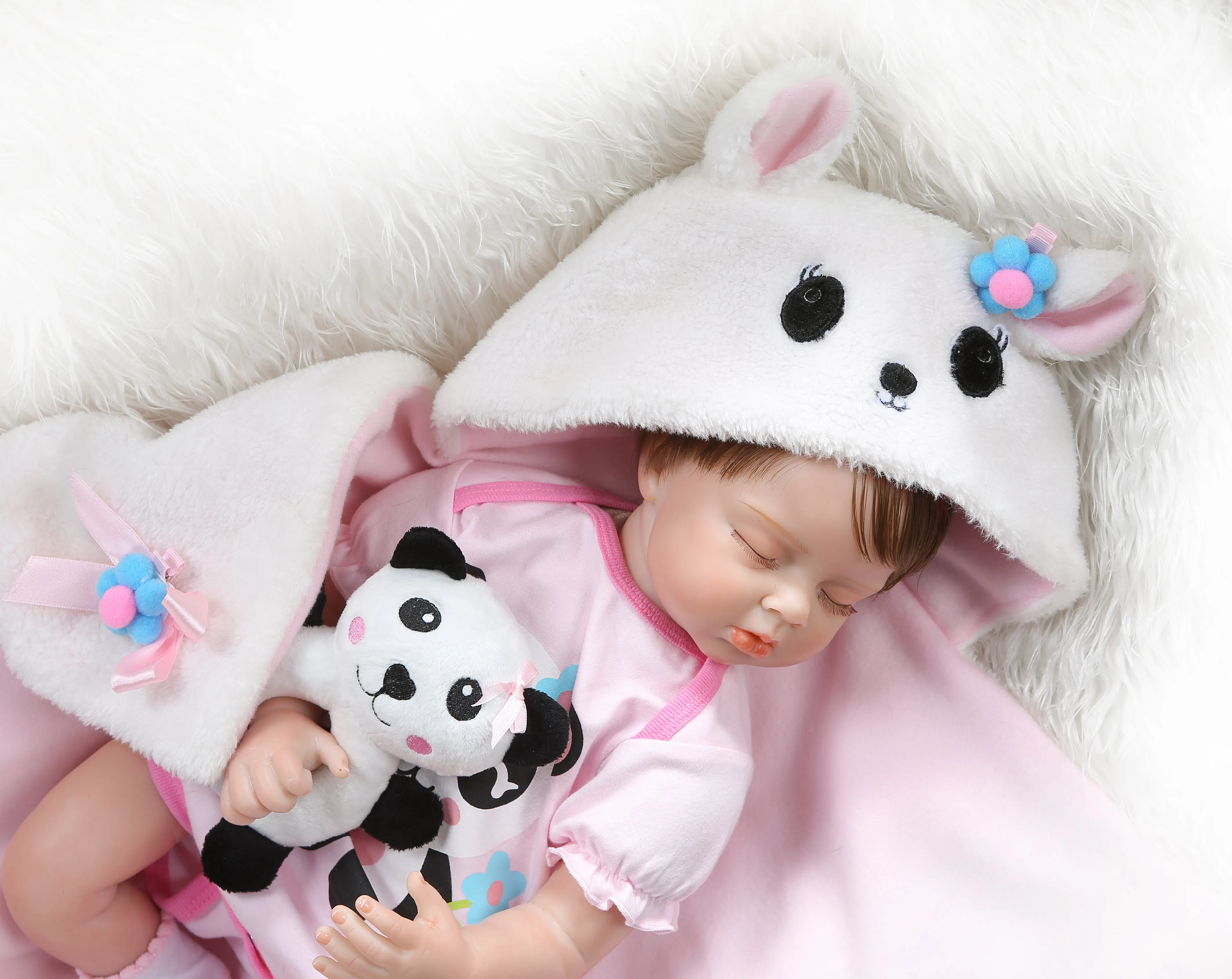55 см кукла для новорожденного ребенка bebe realitic reborn Спящая кукла для маленькой девочки мягкое утяжеленное тело волосы в платье с пандами