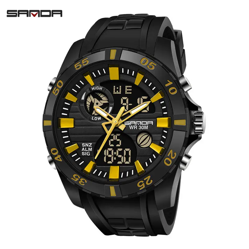 black gold Sanda спортивные часы для мужчин открытый Будильник 30 м водонепроницаемый военный двойной дисплей силиконовый ремешок наручные часы Relogio Masculino - Цвет: black gold