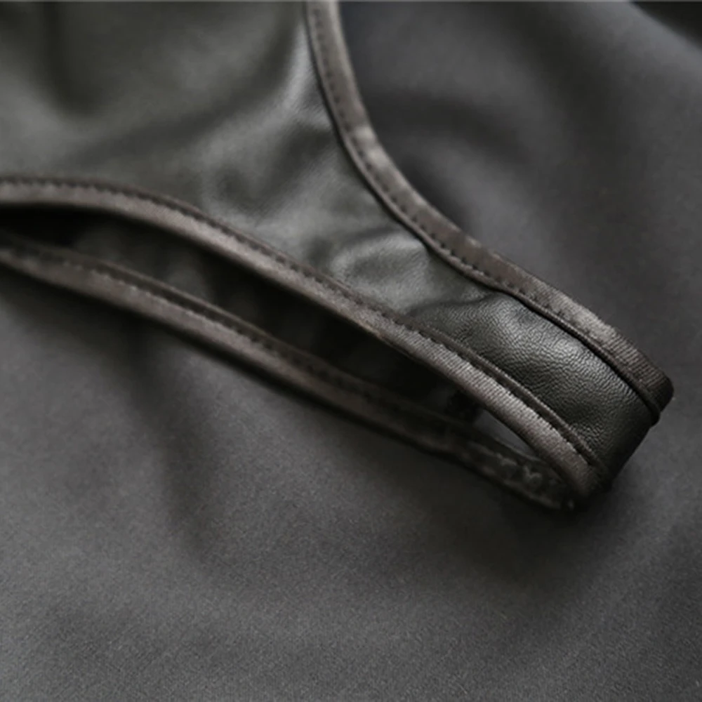 Черное эротическое платье из ПУ кожи для фетиш развлечений DOMI мини взрослых игр