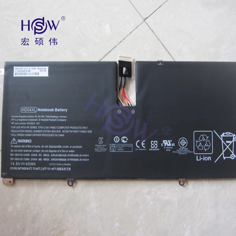 HSW новый 14 8 V 45Wh HD04XL Аккумулятор для Hp Envy Spectre Xt 13 2021tu 2000eg 2120tu 685866 1b1 17 bateria|battery for