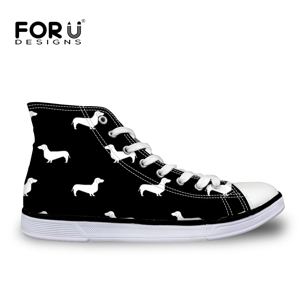 FORUDESIGNS; сезон осень; классическая женская парусиновая обувь; цвет белый, черный; женская обувь на плоской подошве с принтом колбасы, собаки, таксы; Zapatos - Цвет: ZJZ369AK