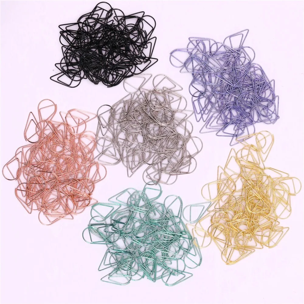 

300 pcs / Lot 2.5 * 1.5cm Modeling Paper Clips Metal Material Water Drop Shape Golden Silver Black Colored Bookmark Memo Clips