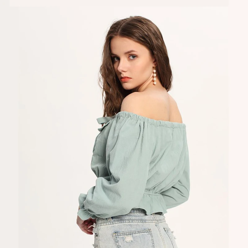 Женская блузка с вырезом лодочкой элегантная хлопковая рубашка открытыми