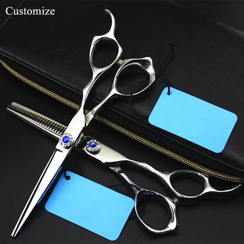 

Customize logo japan 6'' gem hair salon scissors set cutting barber makas haircut scissor Thinning shears hairdressing scissors