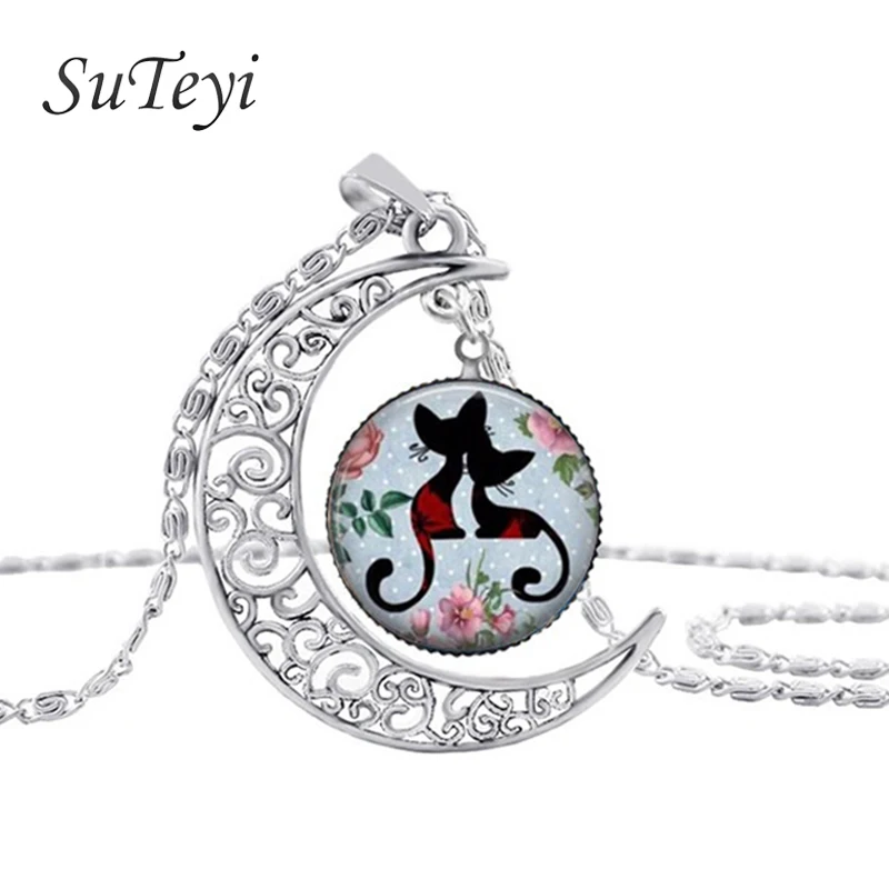 Женское Ожерелье с черными кошками ожерелье кабошоном подвеска котами животными