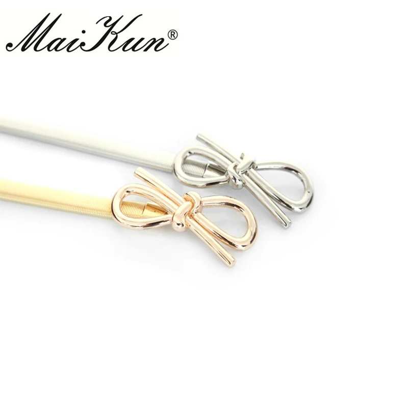 MaiKun ремень женский 2017 с модной золотой пряжкой бантом пояс для женщин тонкие