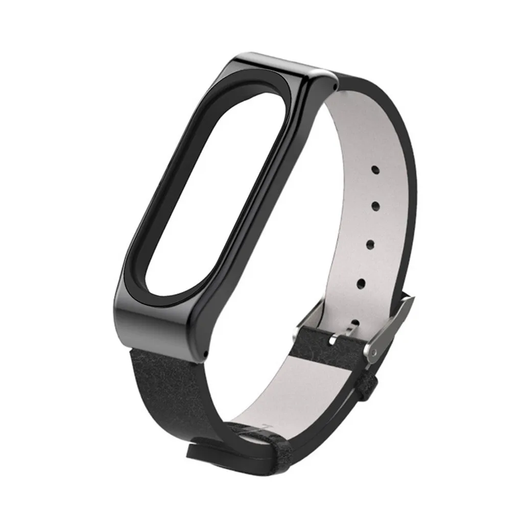 Black Горячая Распродажа, цветной кожаный Xiaomi mi-браслет 4 mi Band 4, браслет из нержавеющей стали mi Band 4, сменный ремешок на запястье - Цвет: Black
