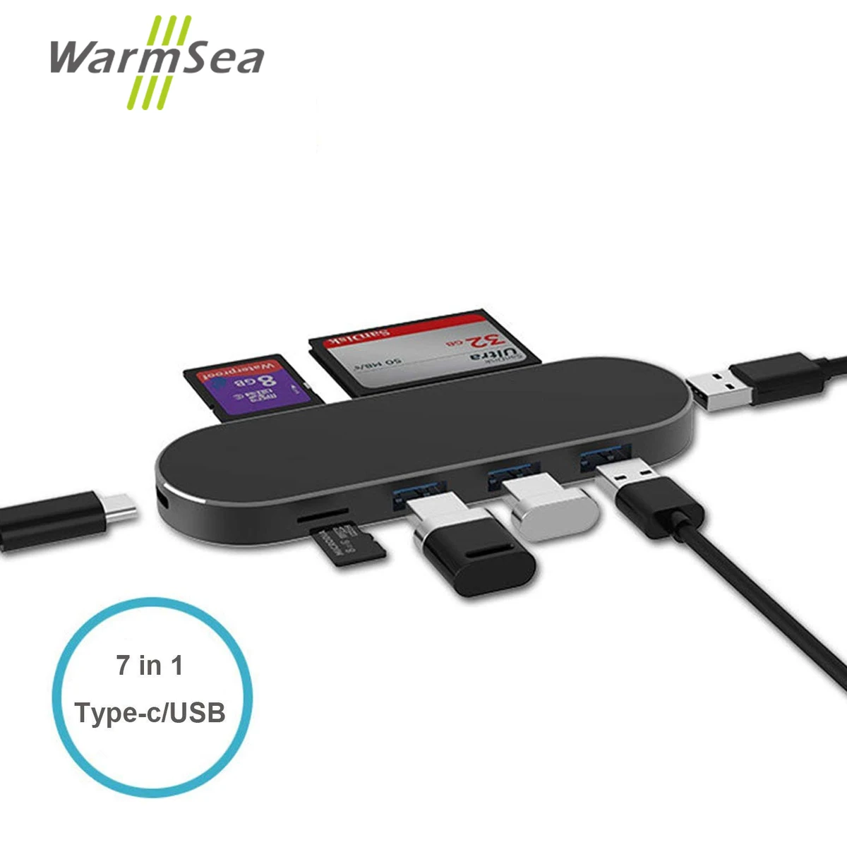 Концентратор USB Type C адаптер 7в1 многопортовый SD TF кард-ридер USB адаптер высокоскоростной передачи данных USB 3,0 зарядный порт для MacBook