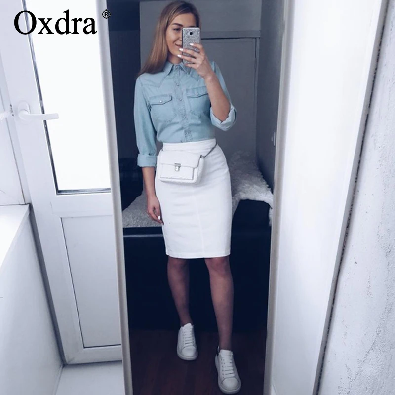 Oxdra модные хлопковые Классические джинсовые топы блузки рубашки с длинными