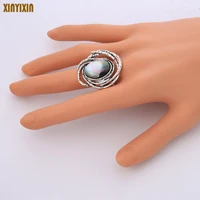 retro nature shell ring for women elegant ancient color oval one size elastic adjustable finger ring 2019 fashion jewelry gift