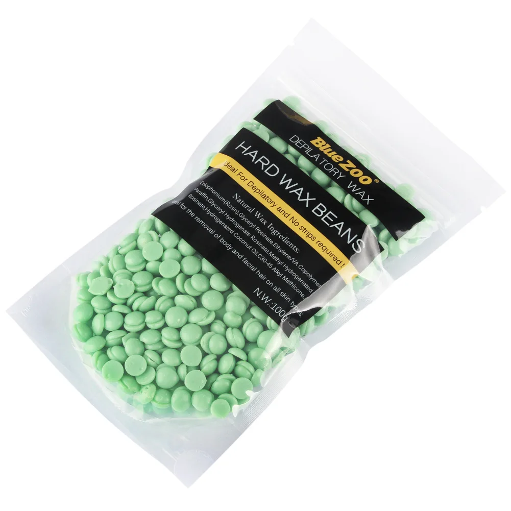 light green 100 г, без полосок, для депиляции, горячая пленка, твердый воск, гранулы, для восковой эпиляции, бикини, для удаления волос, Bean, Прямая поставка - Цвет: light green