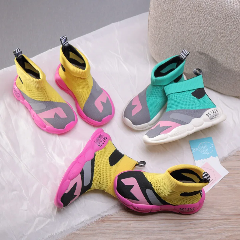 2021 Girls Boys HIgh Top Mesh Soft Sock Sneakers Baby/Toddler/Little/Big Kid Knit Fashion Casual Trainers Children Brand Shoes | Детская