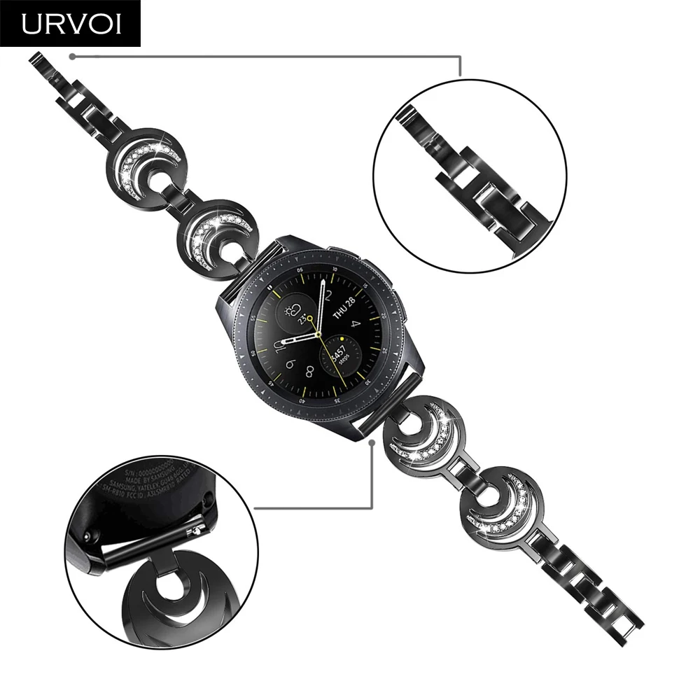 URVOI ремешок для Galaxy Watch Active 42 46 мм moon& stars ремешок из нержавеющей стали складной застежка с цирконом быстроразъемные контакты на запястье