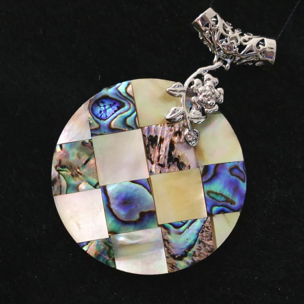 Fashion natural abalone white mother shell pendant splicing flat big round 50mm women jewelry making B1149 | Украшения и