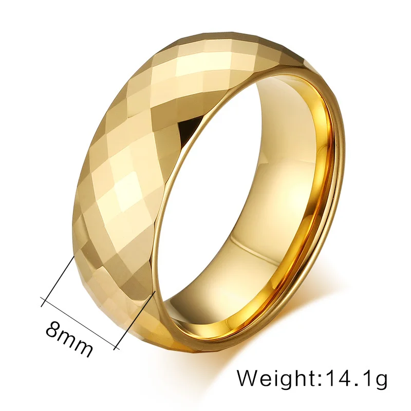 Gold Color Wedding Brands Tungsten Ring For Men 8mm Width Multi-faceted Geometric Male Anillos Anniversary Gifts | Украшения и