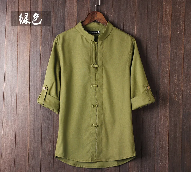 Jbersee Chinese style disc buckle Tang Mid-sleeve shirt men vintage big size 5xl linen clothing camisa masculina | Мужская одежда