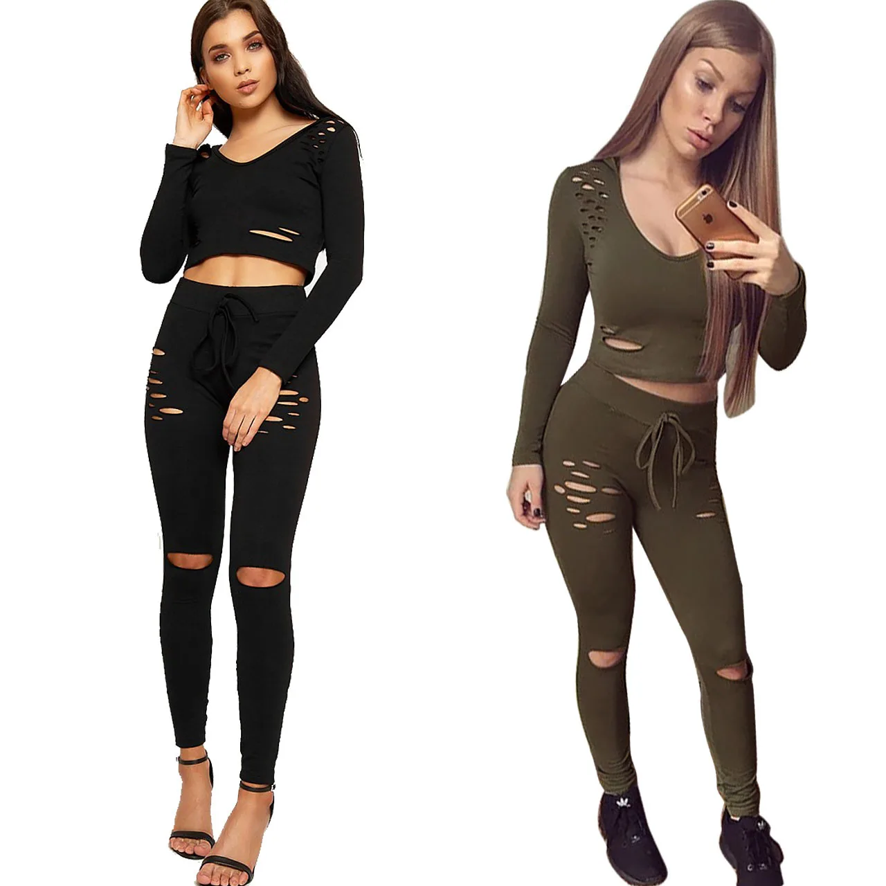 Комплект из 2 предметов женский топ с длинными рукавами и капюшоном + штаны