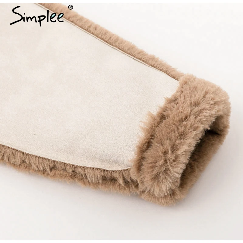 Simplee Elegant faux fur coat Women Autumn winter warm soft zipper fur jacket Female plush overcoat casual outwear