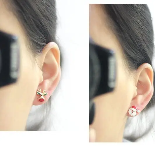 Милые серьги золотого цвета с эмалью елкой оленем бантом гвоздики для девочек на