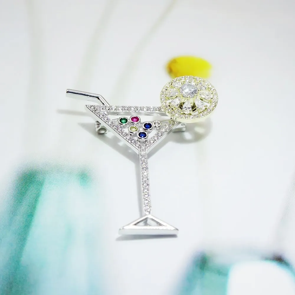 Мода вращающийся коктейльный винный Кубок Броши Для женщин мужчин циркон брошь в