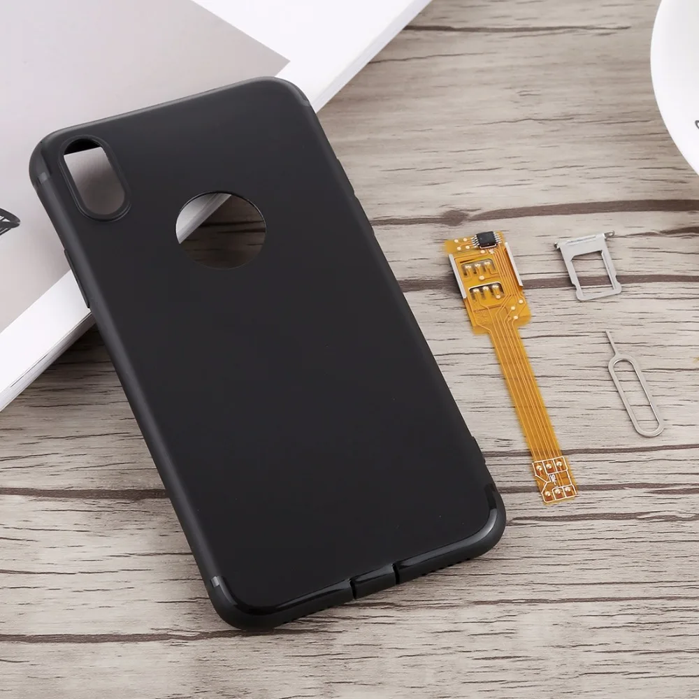 Для iPhone X 2 в 1 адаптер с двумя sim-картами+ чехол из ТПУ с лотком для sim-карт/булавка для sim-карт для iPhone X, двойная карта в режиме ожидания