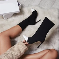 women boots 2022 new stretch fabric pointed toe high heels slip on sexy sock heels chelsea boots 35 42 women shoes