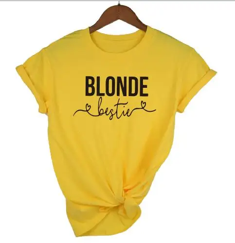 yellow black BLONDE OKOUFEN, светлые брюнеты, футболки для женщин, повседневный Топ, футболка, лучший друг, подходящие женские топы, летняя стильная футболка, Прямая поставка - Цвет: yellow black BLONDE