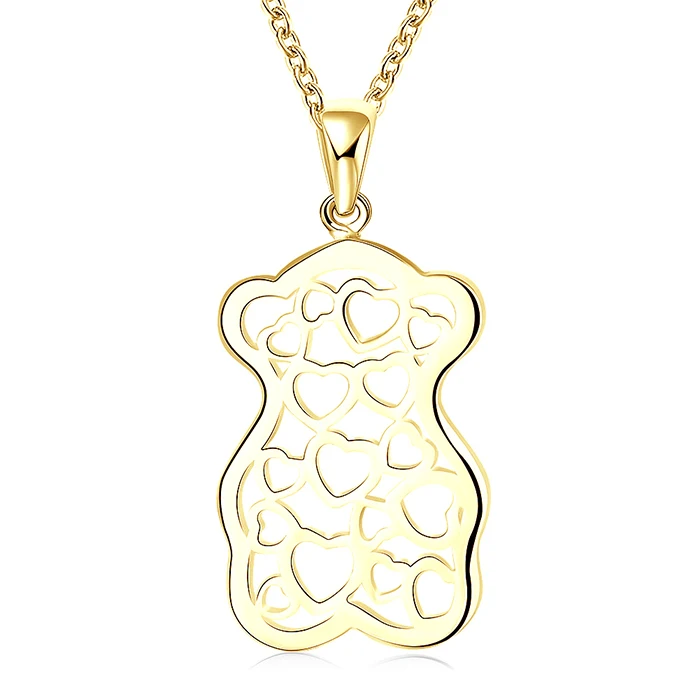 Gold color INALIS, классическое, белое искусство, полое сердце к сердцу, подвеска в форме медведя, для женщин и мужчин, высокое качество, посеребренные ожерелья, ювелирное изделие, подарок - Цвет камня: Gold color