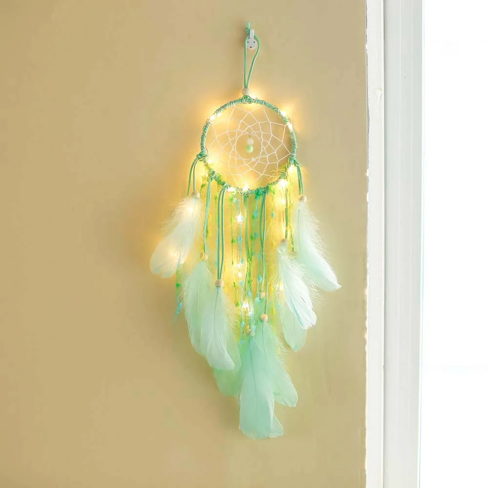 Ручной работы колокольчиков светодио дный Медный провод лампа Dream Catcher облако перо Ловец снов для девочек подарок на день рождения детская комната висит декор