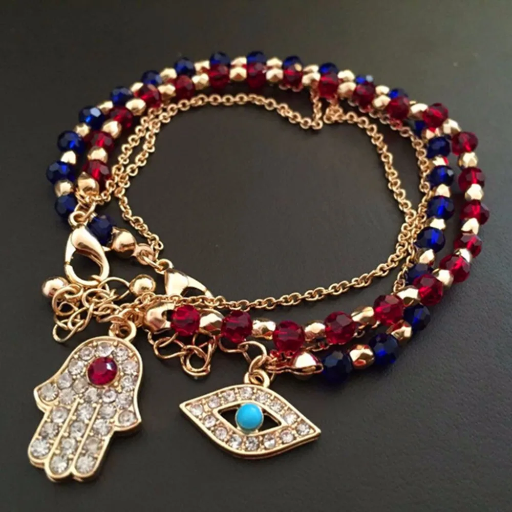 Многослойные Бусины турецкие Браслеты Lucky Kabbalah Fatima Hamsa ручные красные синие