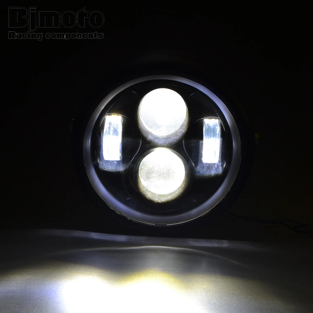 BJMOTO 6," светодиодный фонарь для мотоцикла Hi& Lo, лампа для фар DRL с ангельским кольцом для Harley Sportster, кафе, Racer Bobber