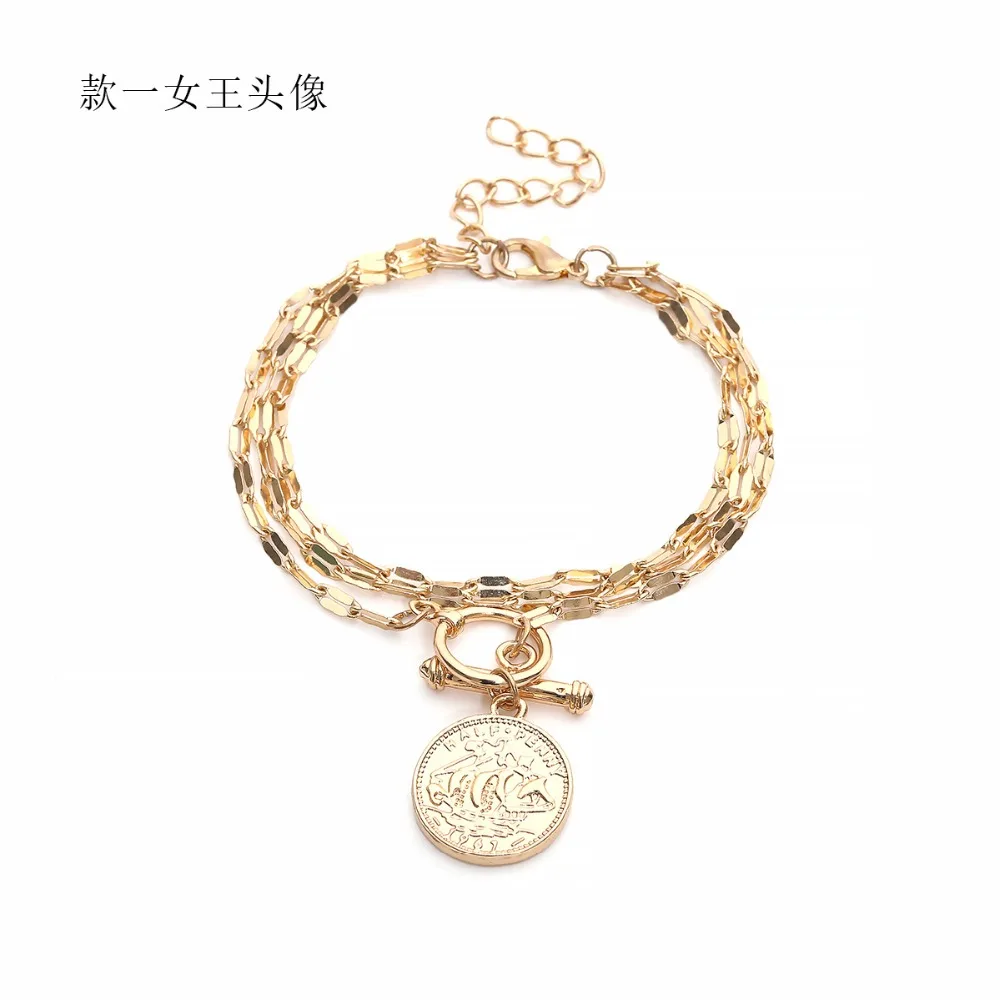 2019 панк браслет с резными монетами головной богемная Королева Золотая толстая