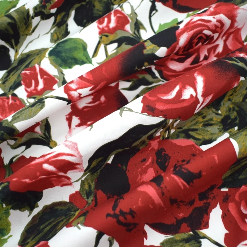 Эластичная хлопчатобумажная ткань с принтом розы ширина 150 см|cotton fabric for dress|stretch