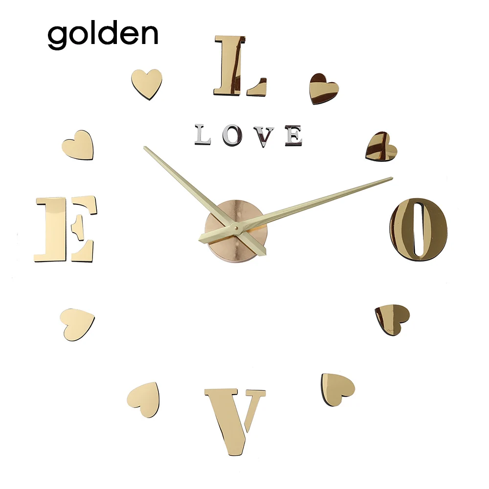 wall clock golden Большие настенные часы 3d настенные часы de pared украшение для дома 3d настенные наклейки Любовь гостиная украшение дома аксессуары - Цвет: wall clock golden