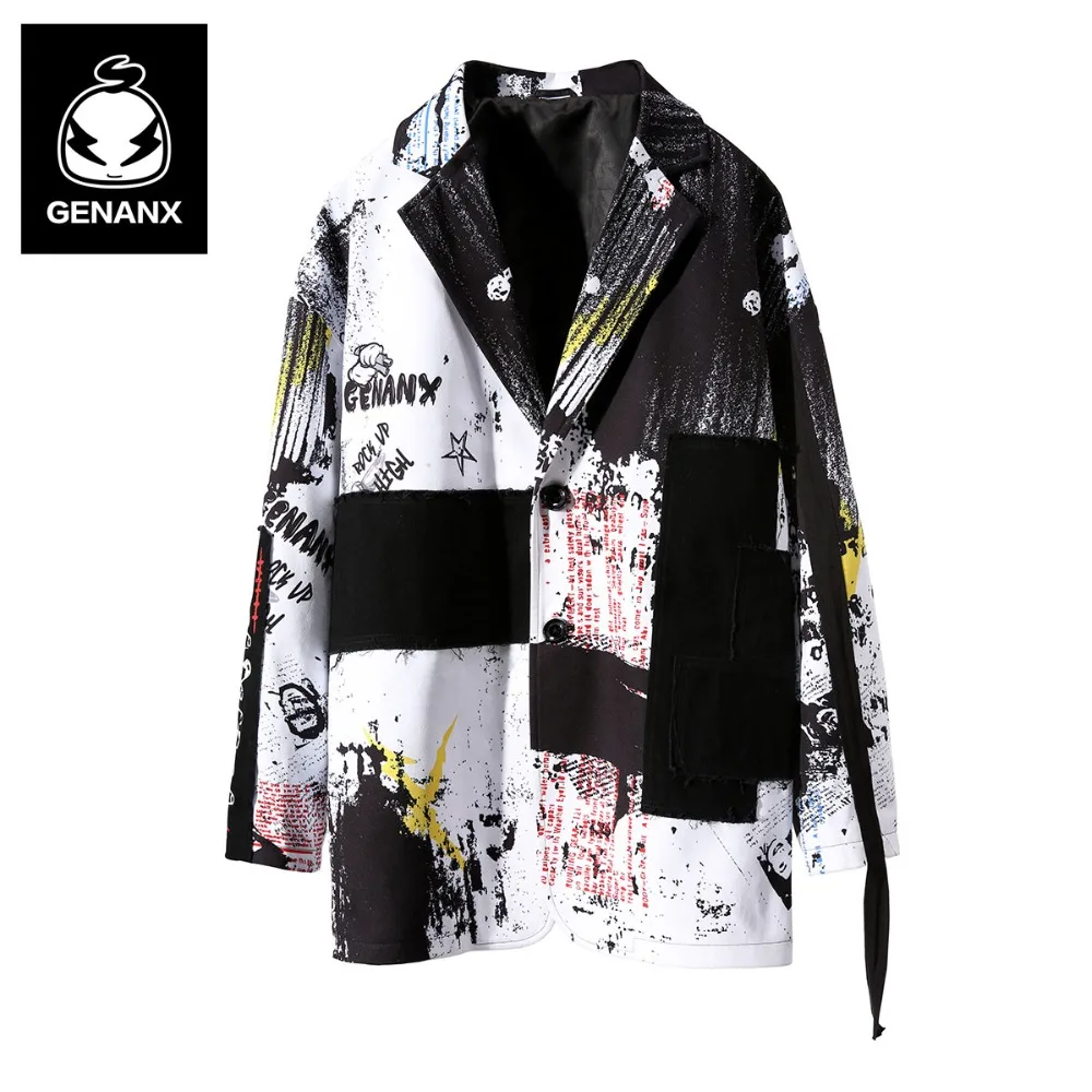 Genanx бренд уличная для мужчин s Блейзер Куртка плед повседневное Свободное пальто