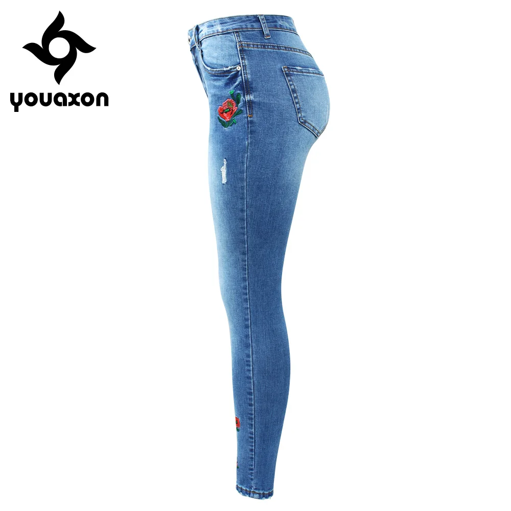 Новинка 2163 Youaxon джинсы с вышивкой и цветочным рисунком женские брюки скинни из - Фото №1