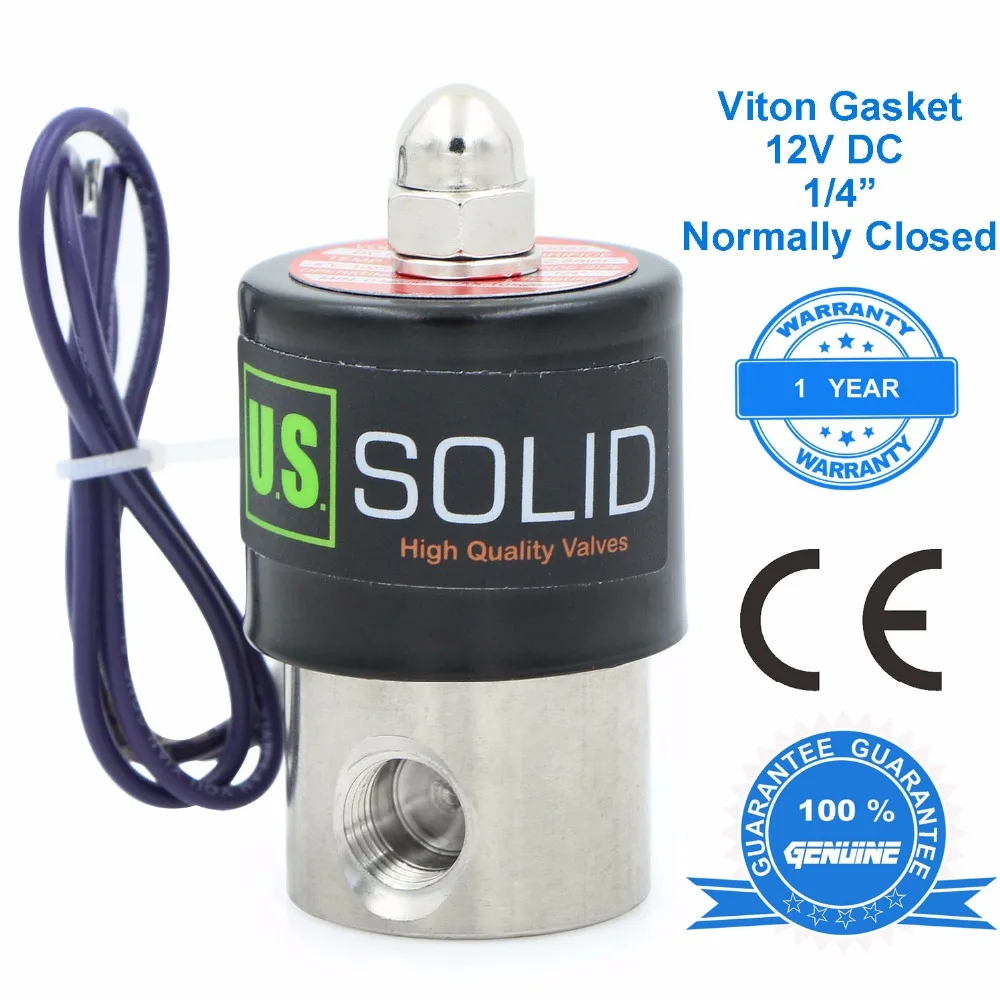 

U.S. Solid 1/4" Stainless Steel Electric Solenoid Valve 12 V DC Normally Closed Water, Air, Diesel, CE Certified