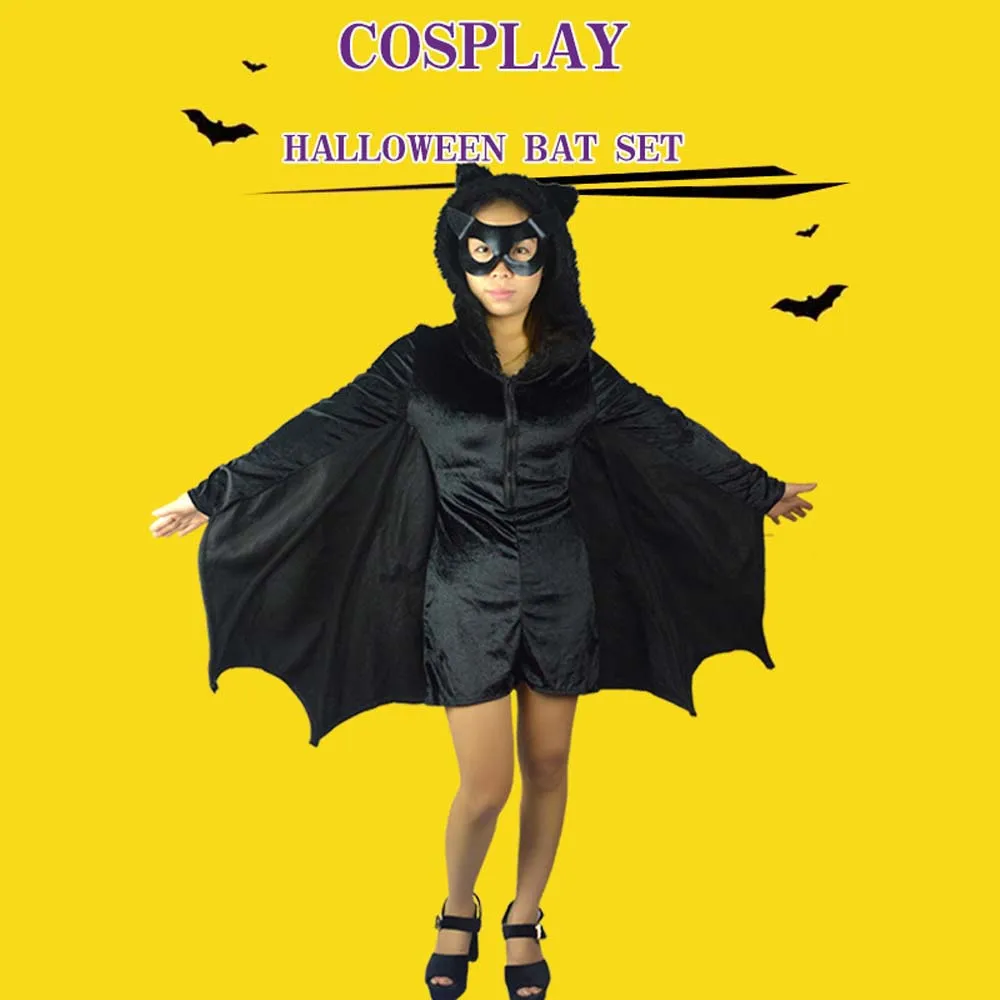 ZXZ Мода взрослых крылья летучей мыши костюм вампира на Хэллоуин Черный Кепки e с