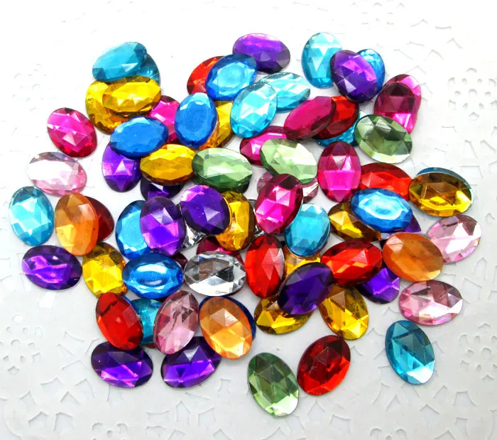 

300Pcs 10x14mm Mixed Oval Acrylic Beads Craft Cabochon Scrapbook Decoration Flatback Nail Art Garment Beads DIY